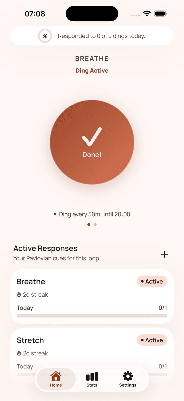DingBit iPhone app showing the habit dashboard
