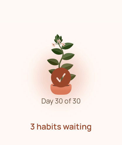 The Apple Watch after a habit is confirmed, showing a check mark over the plant.